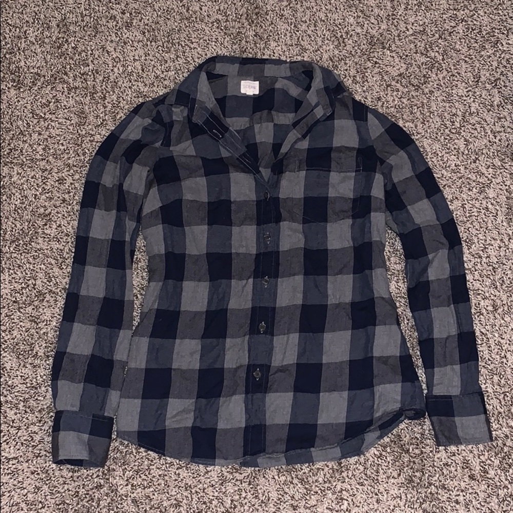 J Crew Factory XS Gray Blue Plaid Flannel